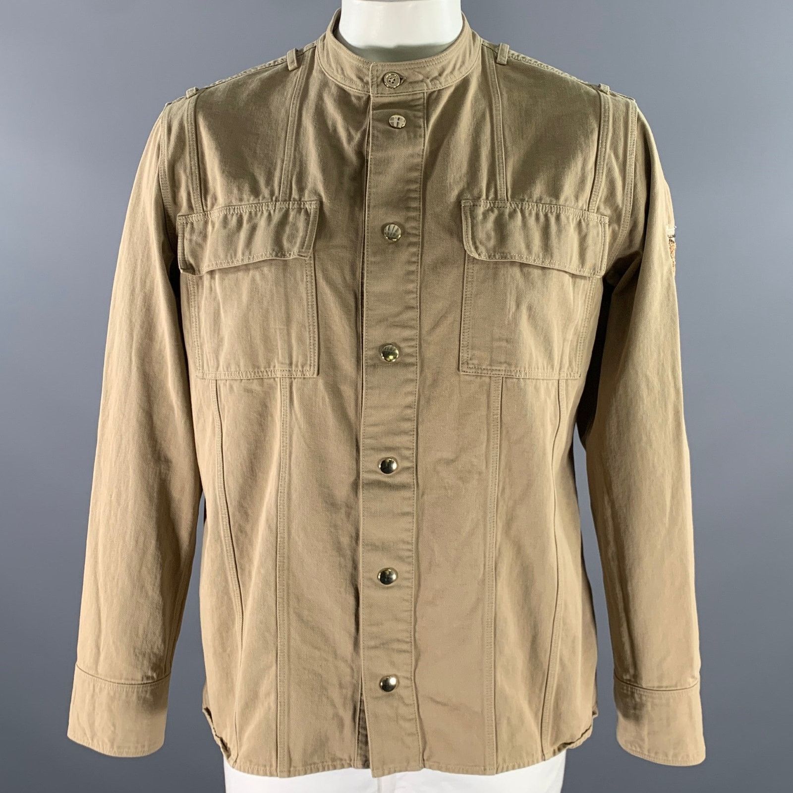 Balmain BALMAIN Size XL Khaki Arm Patch Cotton Band Collar Jacket Size US XL / EU 56 / 4 - 1 Thumbnail