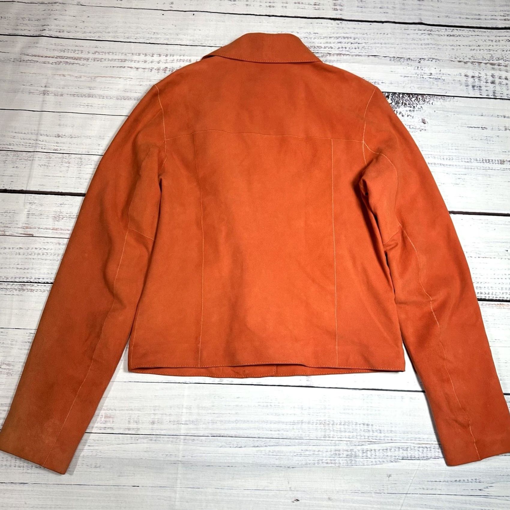Vintage VINTAGE LTH JKT Orange Suede Leather Moto Biker Jacket Womens M Flaws Sz M Zipper Leather Suede 90s Womens Size M / US 6-8 / IT 42-44 - 4 Thumbnail