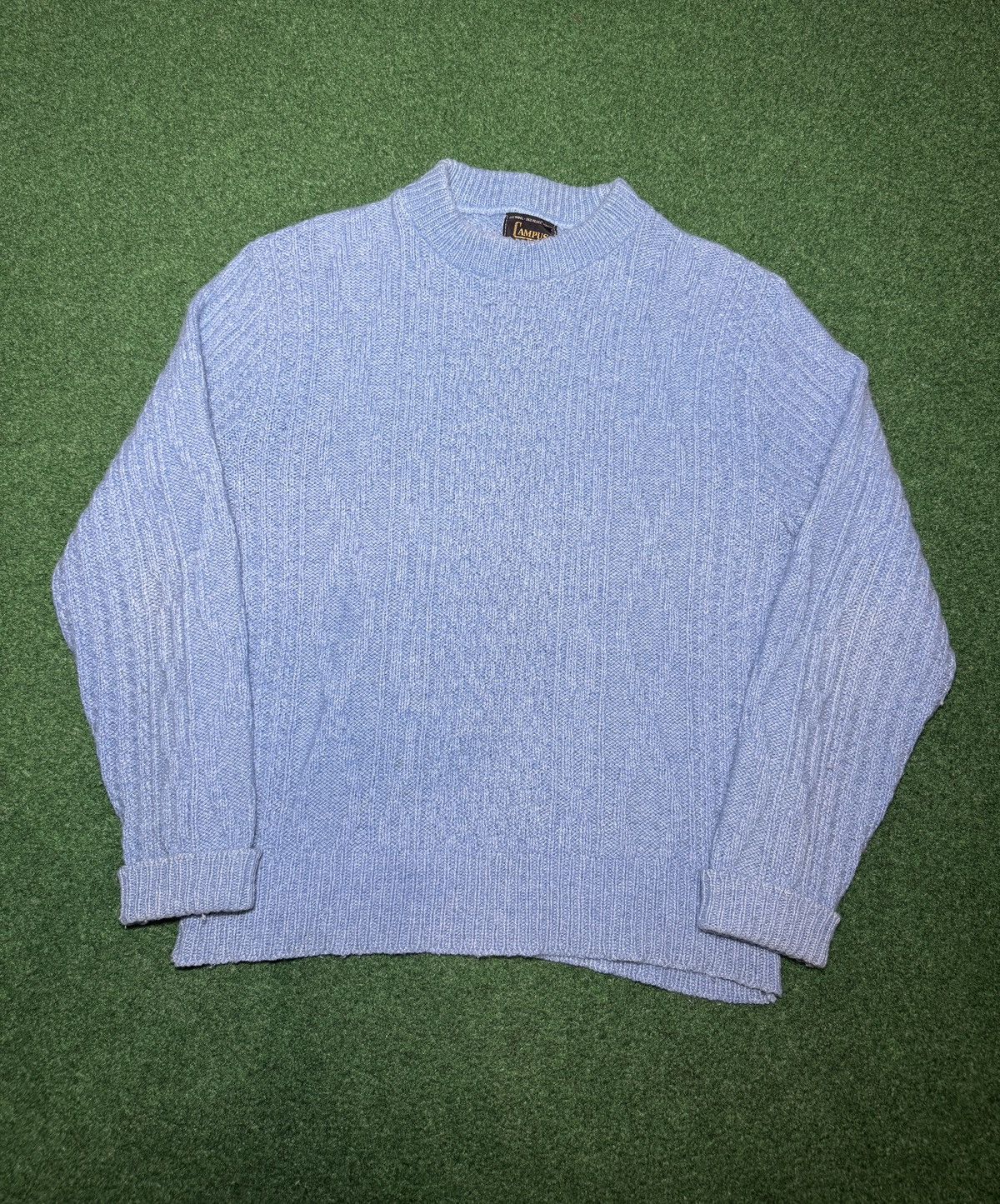 Vintage Vintage 60s Campus Blue Periwinkle Wool Blend Large Sweater Size US L / EU 52-54 / 3 - 1 Thumbnail