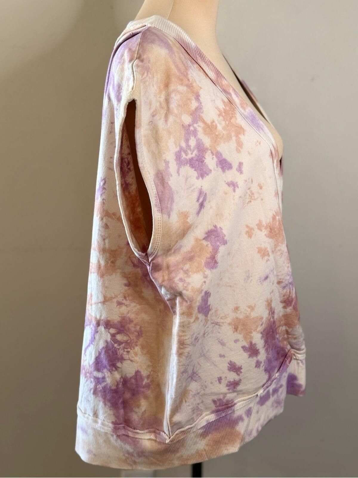Polo Ralph Lauren POL tie dye sweatshirt V neck capped sleeves pink purple SM Size S / US 4 / IT 40 - 2 Thumbnail