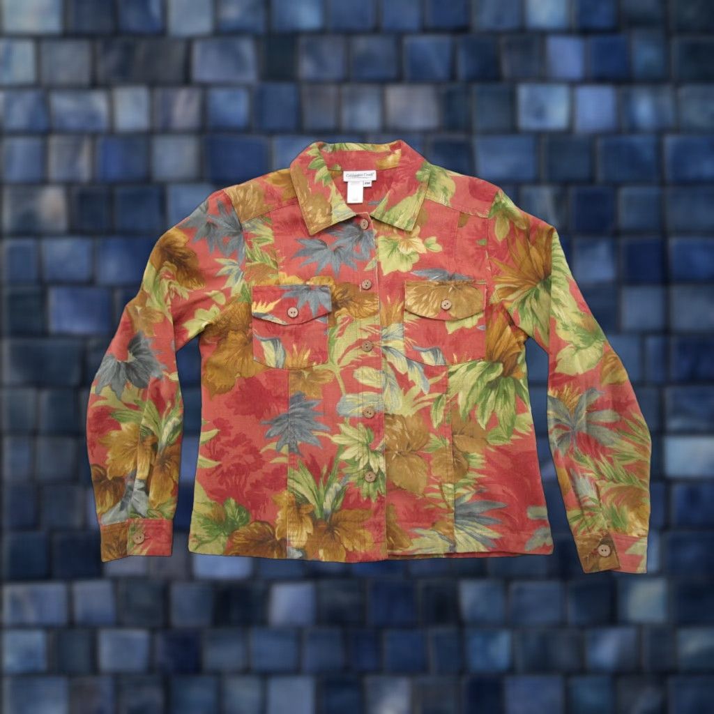 Coldwater Creek VINTAGE Coldwater Creek Jacket Tapestry Tropical Button Up Petite M Cotton Size M / US 6-8 / IT 42-44 - 1 Thumbnail