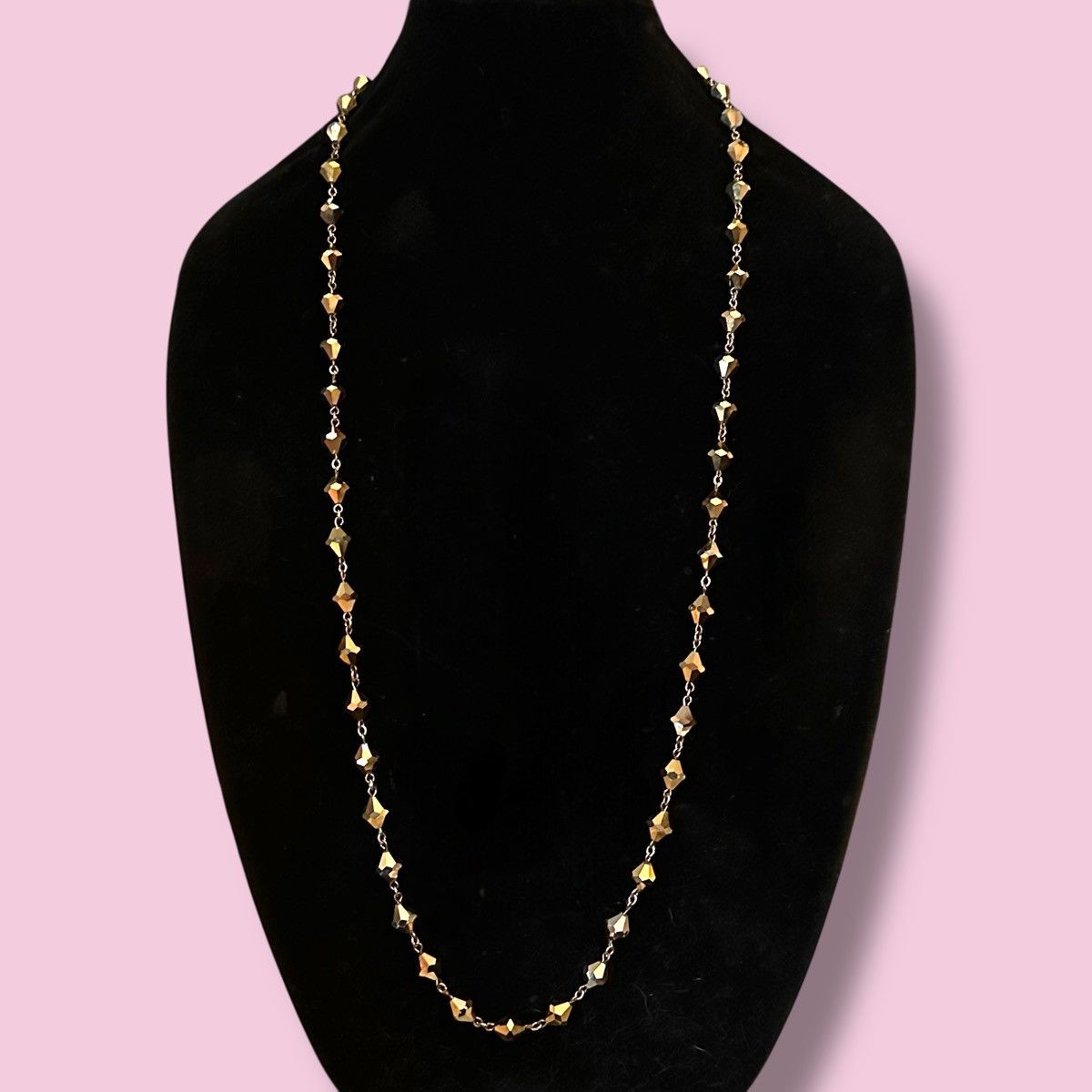 Vintage Vintage long metallic gold faceted glass bead chain necklace Size ONE SIZE - 1 Thumbnail