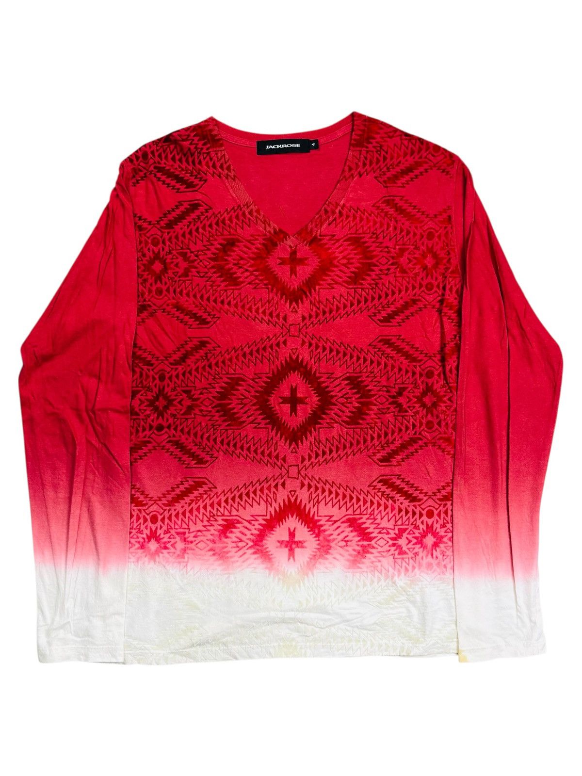 JACKROSE 2000s Jackrose - Red Blood Gradient Ethnic V-Neck Longsleeve Size US M / EU 48-50 / 2 - 1 Thumbnail