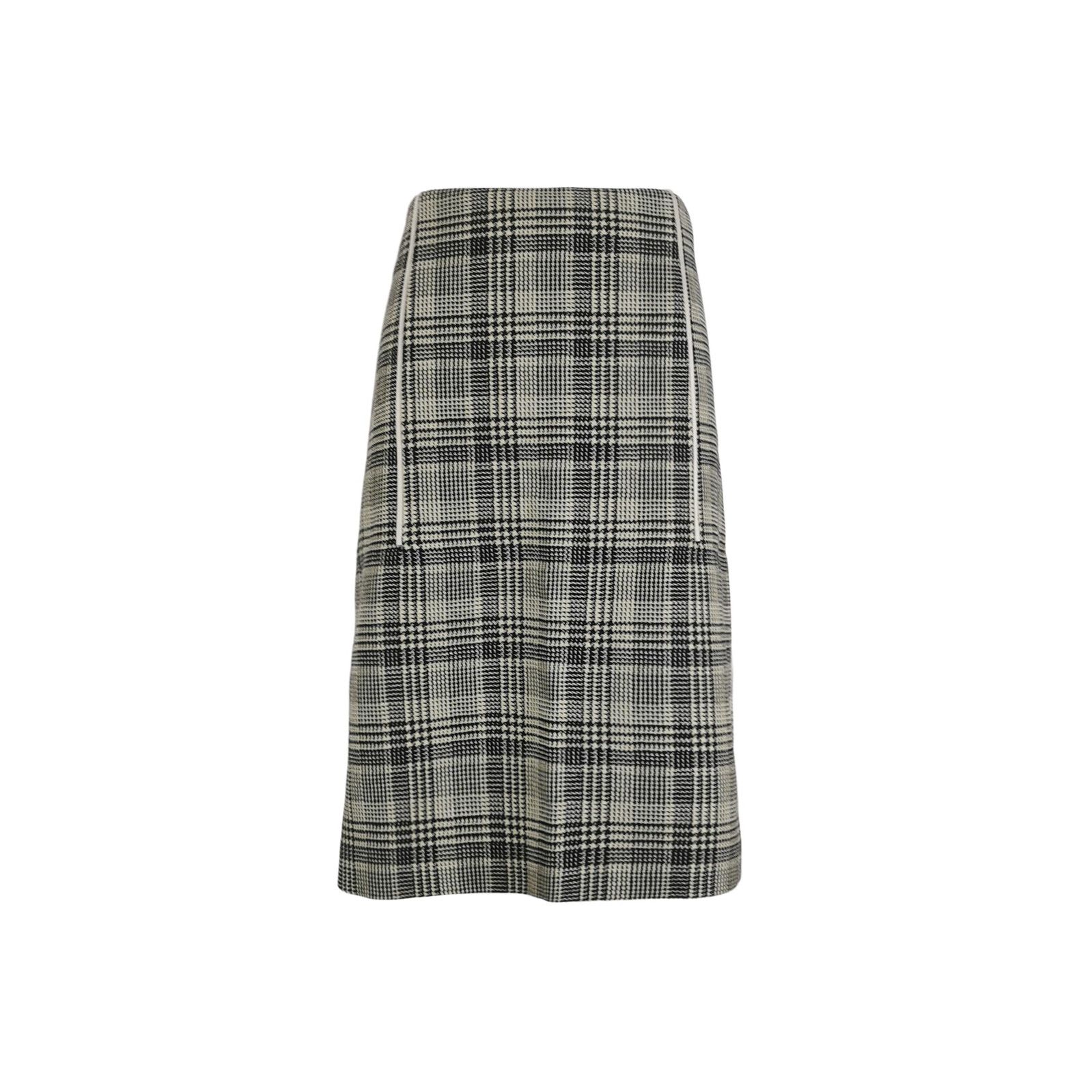 Prada Color-Block Wool Plaid Midi Skirt 0089