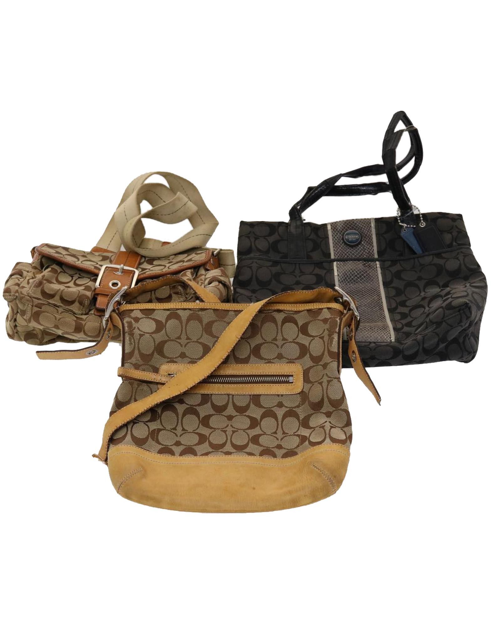 image of Coach Nylon Leather Signature Shoulder Bag Set in Brown, Women's