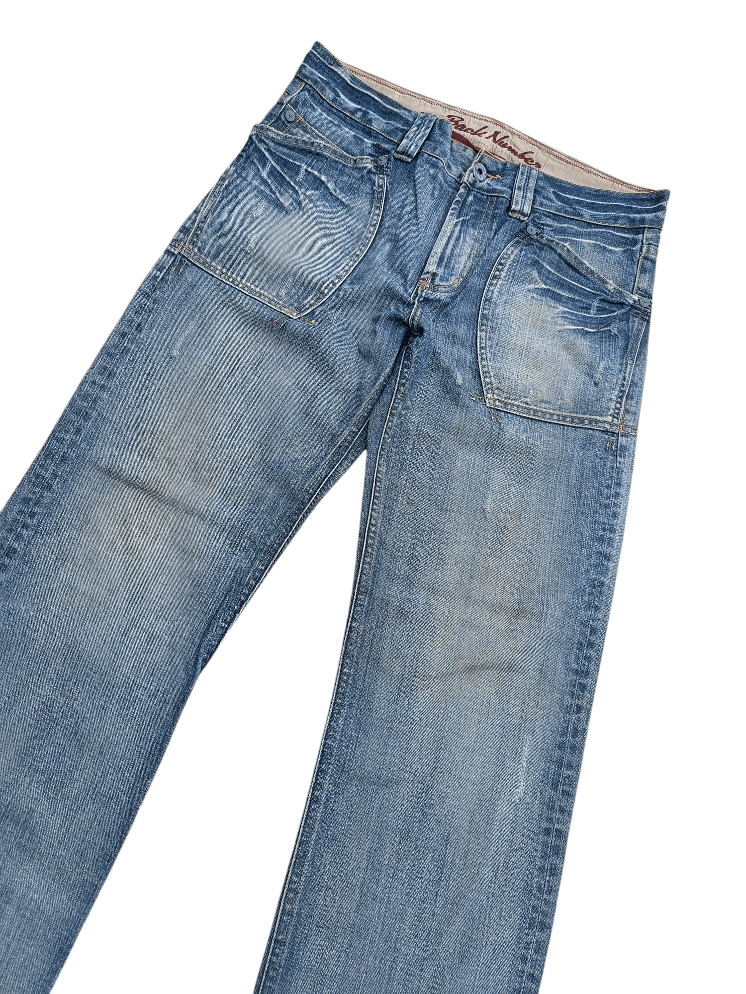 Japanese Brand × Vintage FYEE 💥 Back Number Distressed Whiskers Faded Denim Size US 34 / EU 50 - 2 Thumbnail