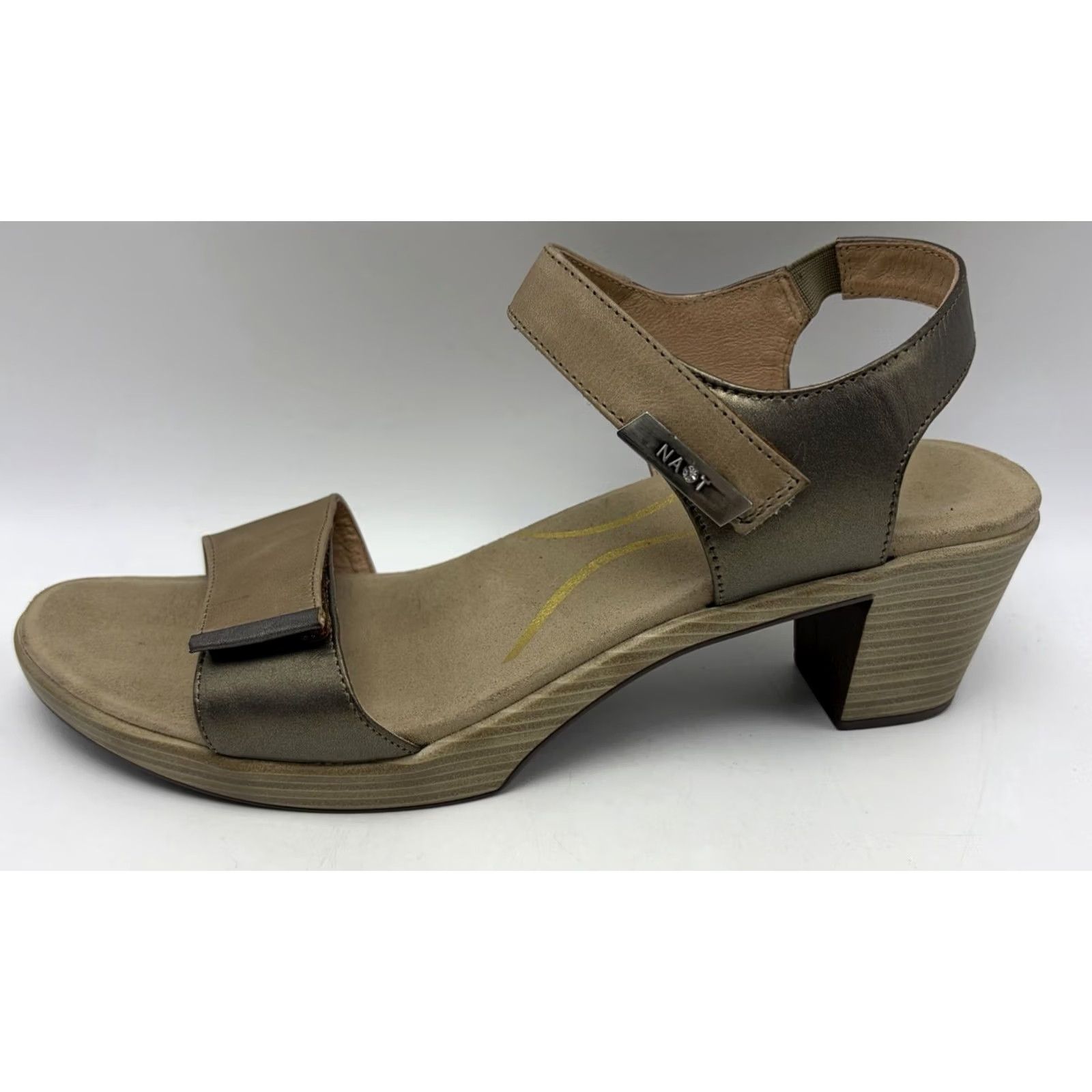 Vintage VINTAGE? Naot Sandal Womens 11 EU 42 Beige Leather Ankle Strap Block Heel Mid Slingback Adjustable Cushion Comfort Closed Toe? Size US 11 / IT 41 - 2 Thumbnail
