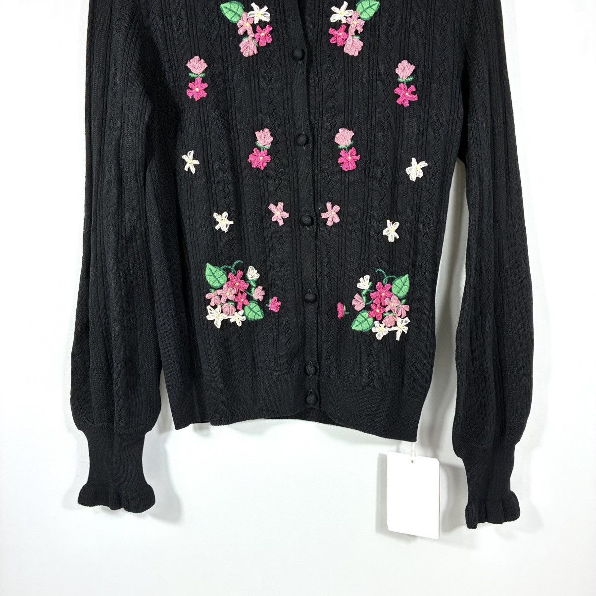 Valentino Valentino Garavani Floral Embroidered Wool Cardigan S Black Size S / US 4 / IT 40 - 16 Thumbnail