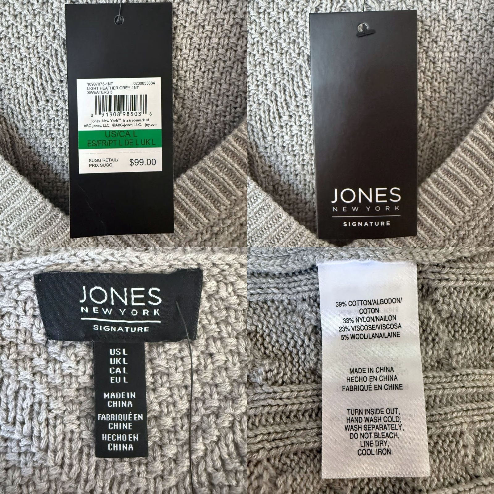 Jones New York VINTAGE Jones New York Women's Sweater Pullover Knit V-Neck Long Sleeve Fall Winter Casual Office Heather Gray Large Size L / US 10 / IT 46 - 8 Thumbnail