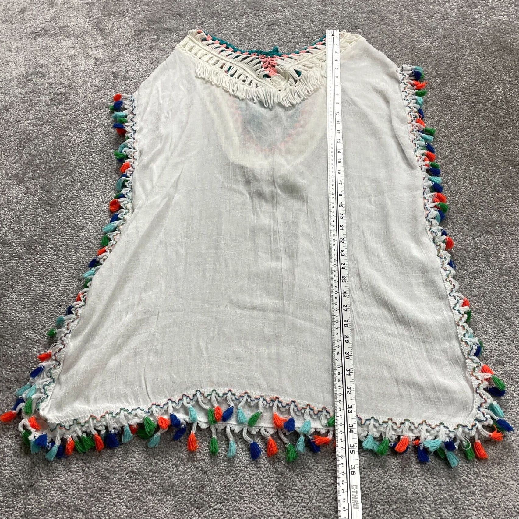 Vintage VINTAGE Exist Cover Up Shirt Womens One Size White Tasseled Peasant Tank Size ONE SIZE - 2 Thumbnail