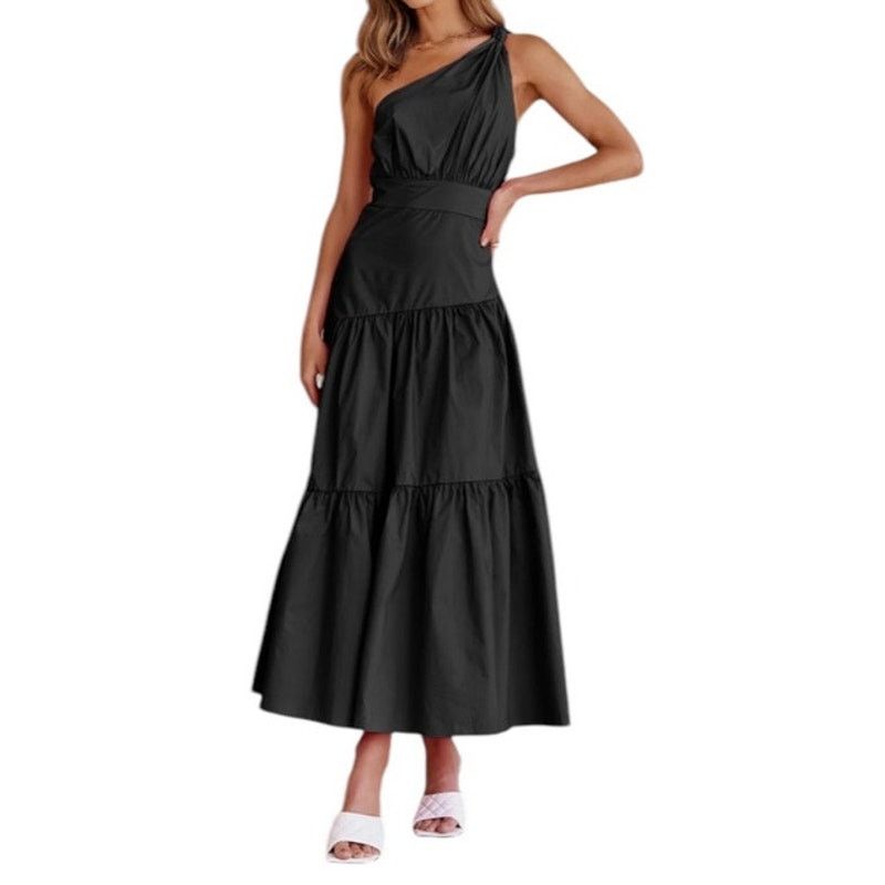 Other Commense Black Asymmetric One Shoulder Knotted Midi Dress Size M / US 6-8 / IT 42-44 - 1 Thumbnail