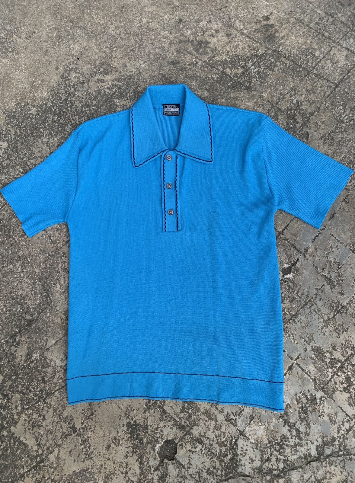 Vintage 1970s Trevira 2000 Polyester Blue Polo Size L / US 10 / IT 46 - 1 Thumbnail