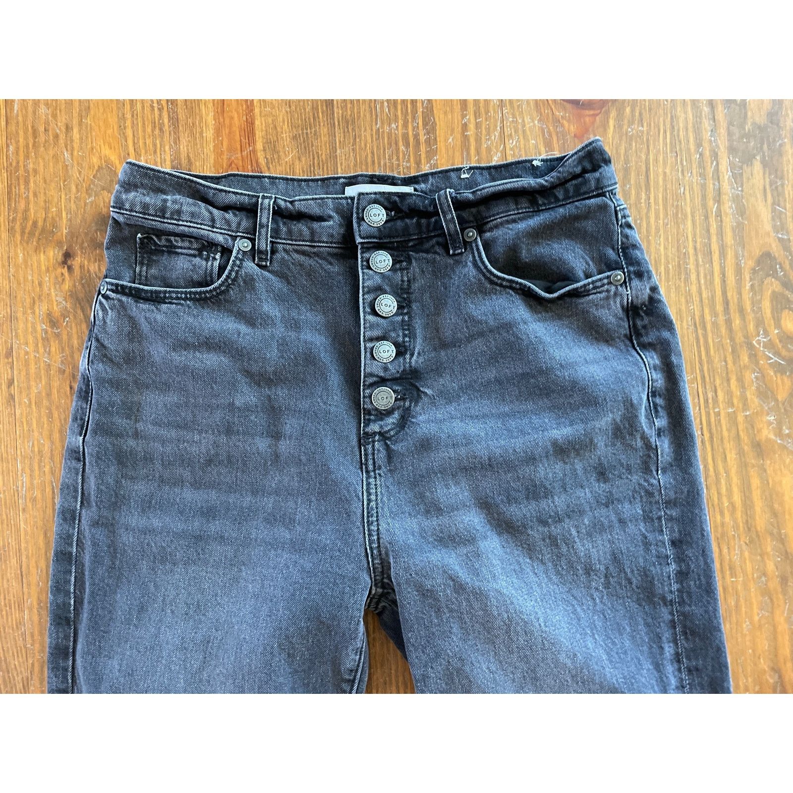 Loft Loft High Waist Sandal Flare Distressed Hem Black Jeans,27/4 Size 27" / US 4 / IT 40 - 3 Thumbnail