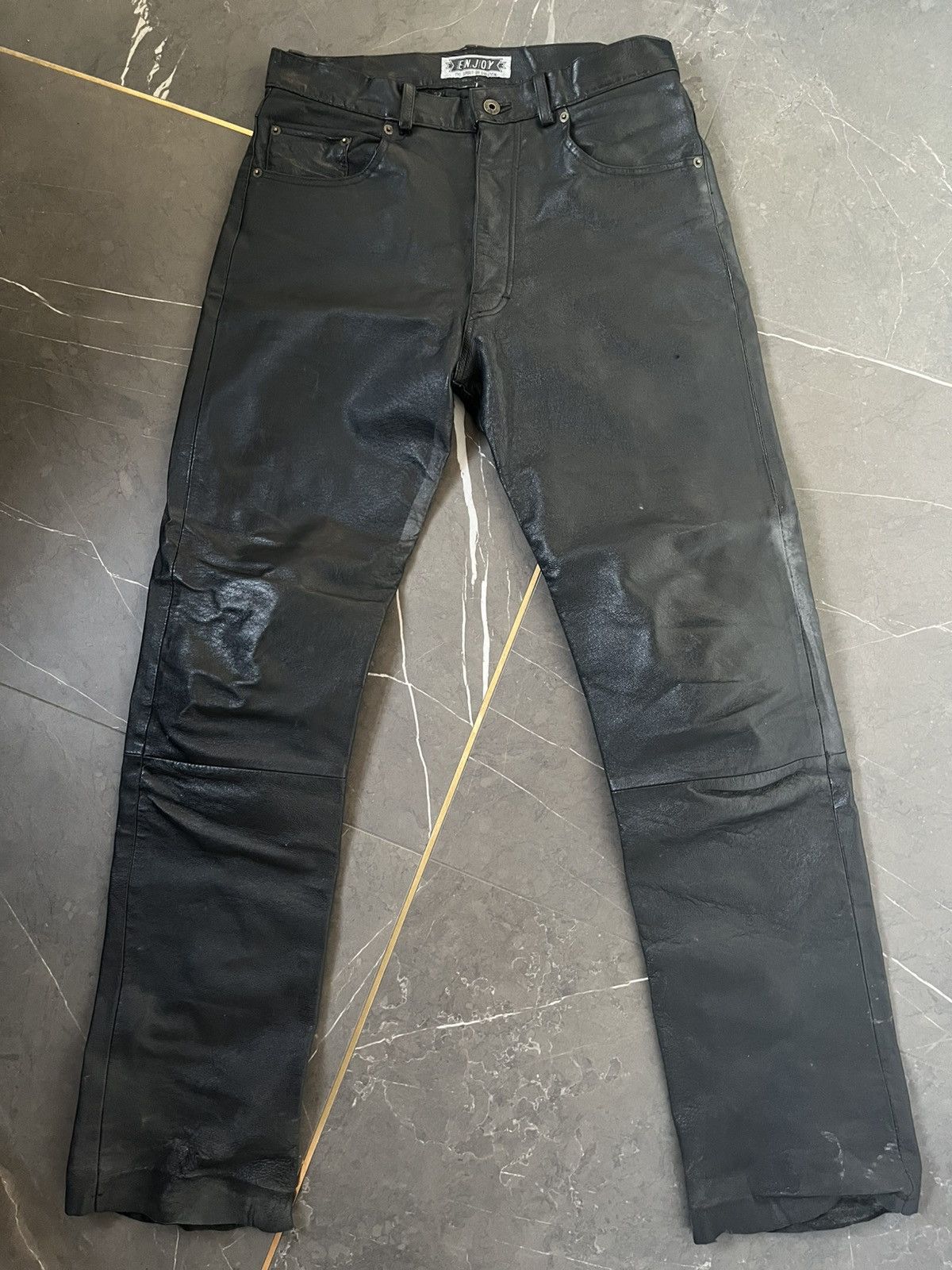 Japanese Brand Black leather biker jeans Size US 32 / EU 48 - 1 Thumbnail