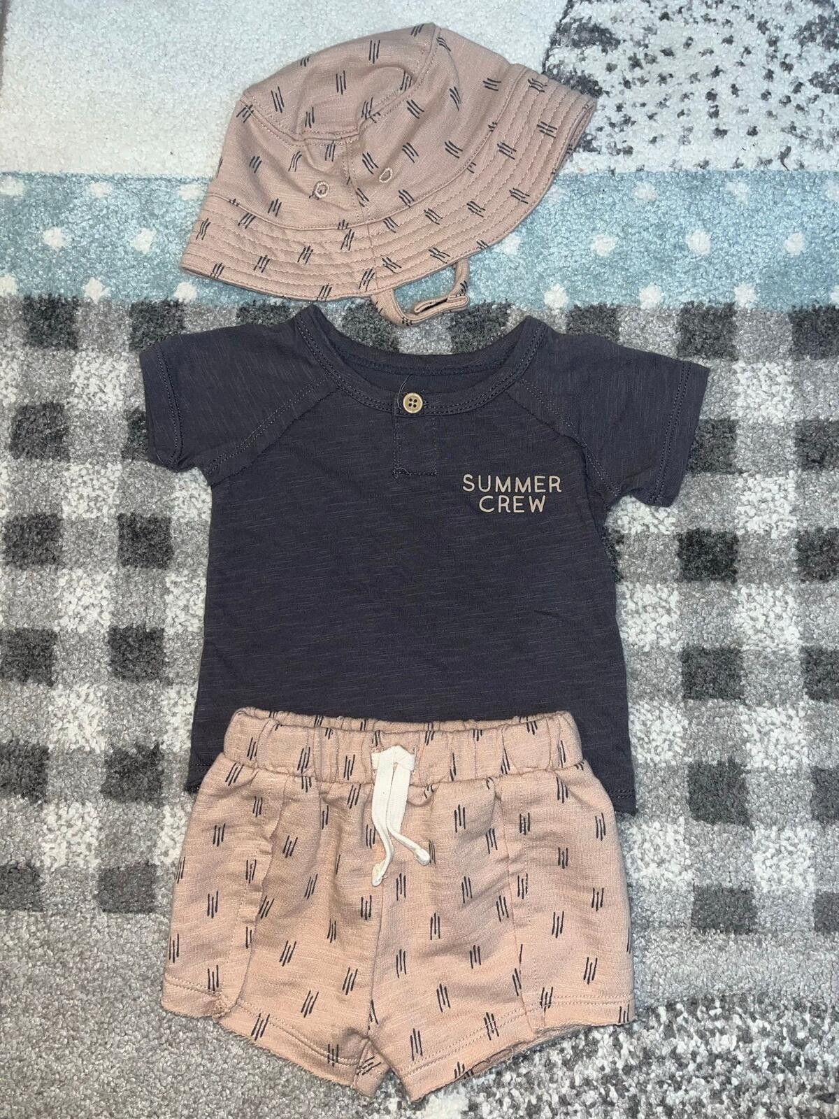 Other Grayson Baby Outfit 0-3M 3 Piece Set Summer Shirt Short Hat Size ONE SIZE - 1 Thumbnail