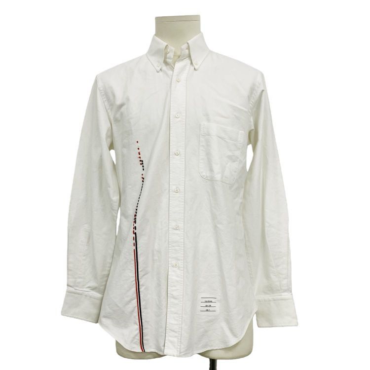 Thom Browne Thom Browne White Embroidered Striped Oxford Shirt Size 3 Size US L / EU 52-54 / 3 - 1 Thumbnail