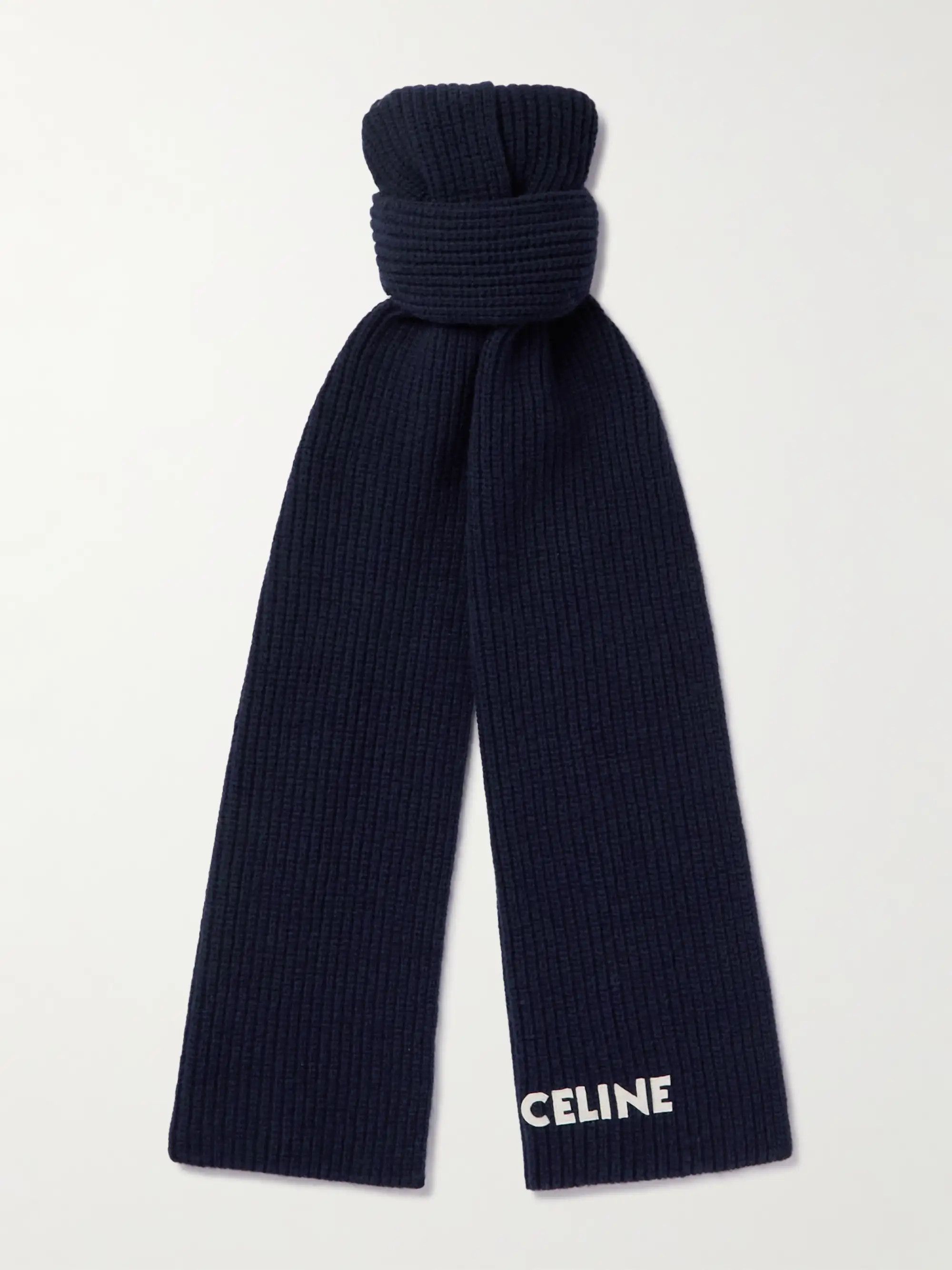 Celine o1mle0426 Size: OS / Logo Appliqued Ribbed Wool Scarf Size ONE SIZE - 1 Thumbnail