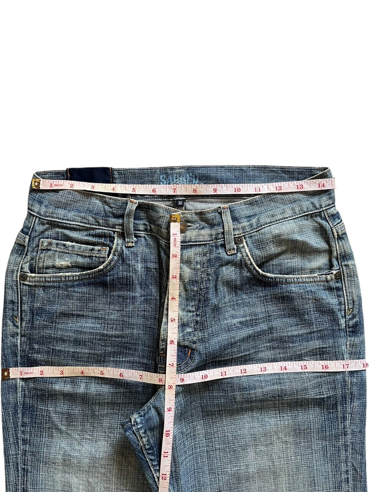 Japanese Brand Vintage USA Sacred Blue Bootcut Faded Wash Distressed Jeans Size US 29 - 13 Thumbnail