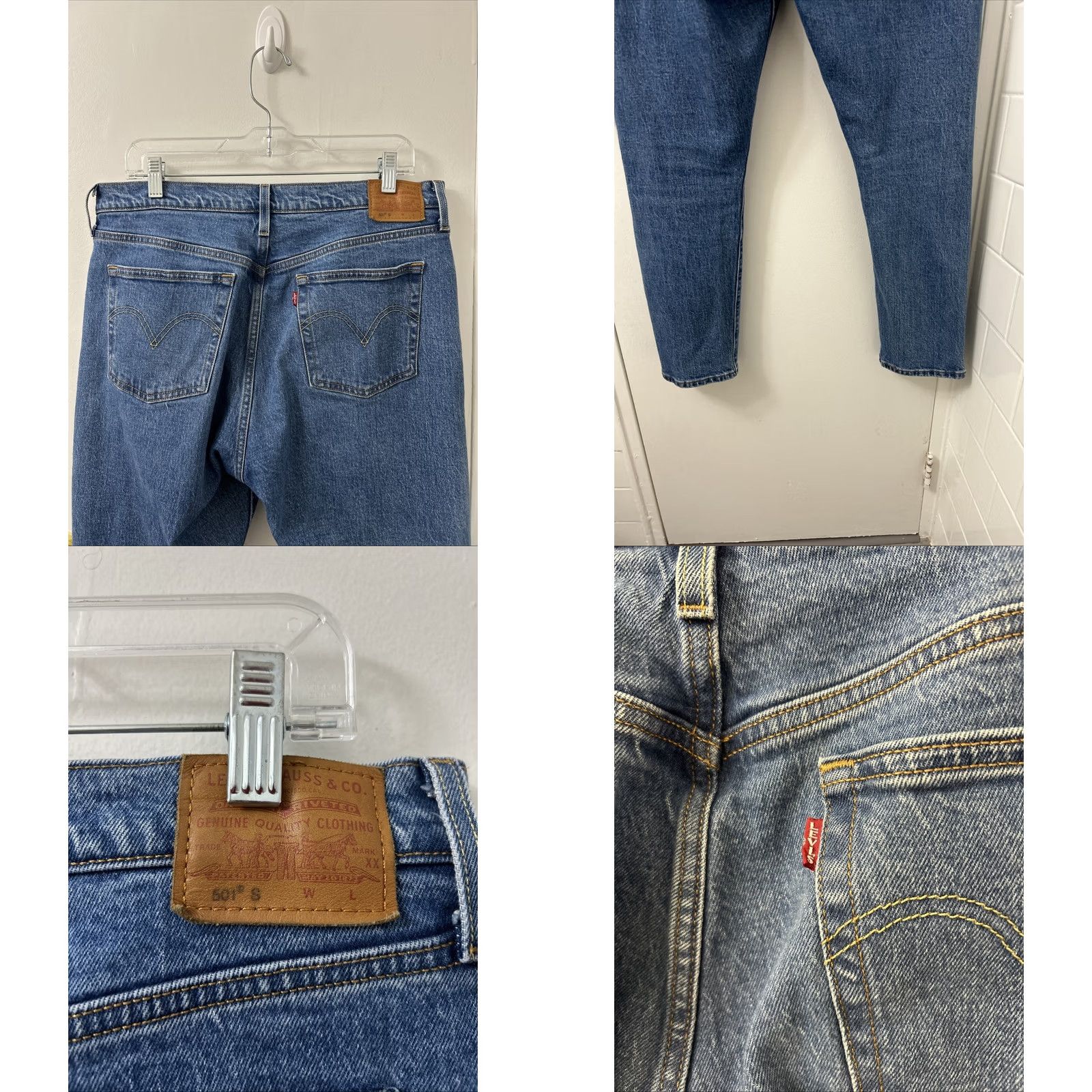 Levi's VINTAGE Levi's 501 Jeans Mens 33x28 Blue Button Fly Straight 5-Pocket Denim Classic Fit USA 90s Retro 501 Series Mens Size US 33 - 8 Thumbnail