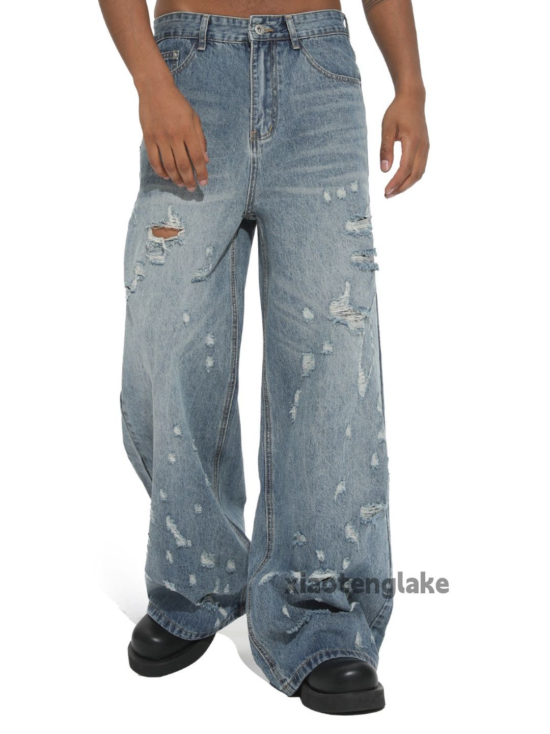 Jean unisex washed faded loose baggy hiphop flared jeans Size US 28 / EU 44 - 1 Thumbnail
