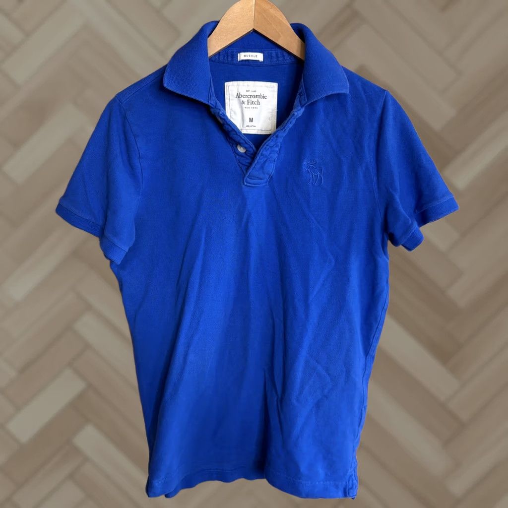 Abercrombie & Fitch Abercrombie & Fitch Polo Shirt Mens M Muscle Blue Y2K Vintage Slim Short Sleeve Button Logo Embroidered Classic 2000s Hipster Size US M / EU 48-50 / 2 - 1 Thumbnail