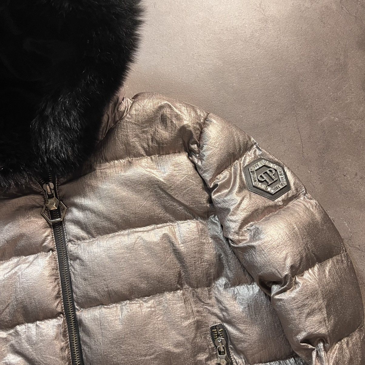 Philipp Plein Vintage Philipp Plein Silver Zip Fur Bomber Puffer Jacket Size US M / EU 48-50 / 2 - 6 Thumbnail