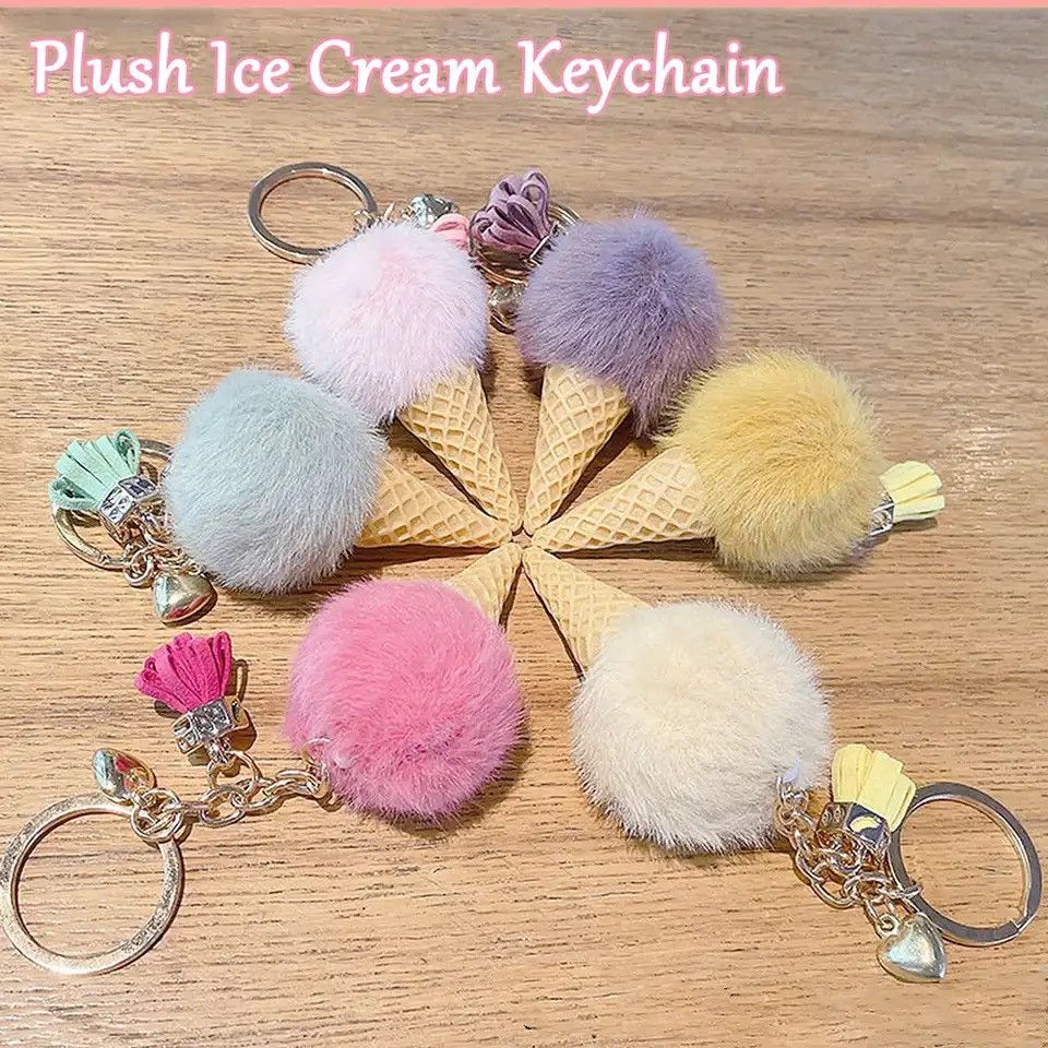 Other Soft Faux Fur Keychain Ice Cream Plush Key Ring Car Key Size ONE SIZE - 6 Thumbnail