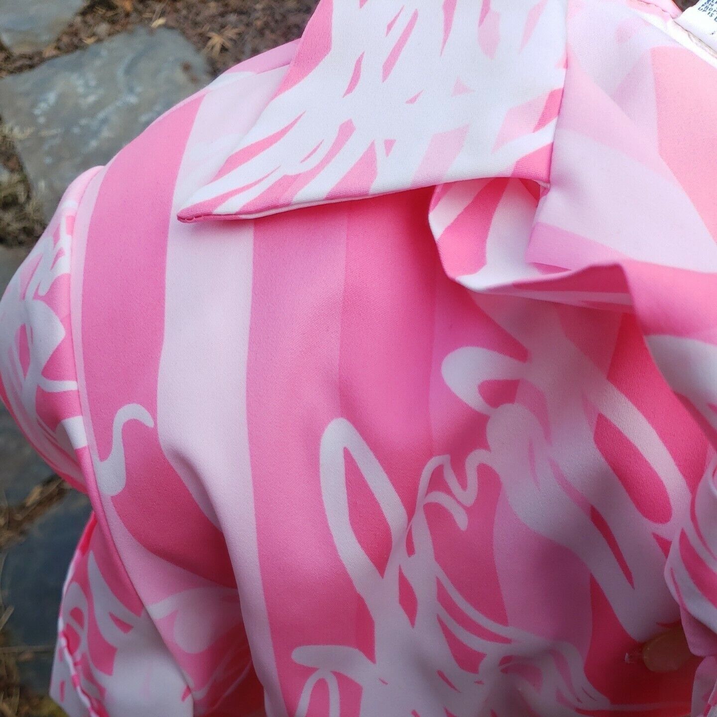 Vintage 70s Pussy Bow Top Womens M Pink Floral Polyester Short Sleev Size M / US 6-8 / IT 42-44 - 11 Thumbnail