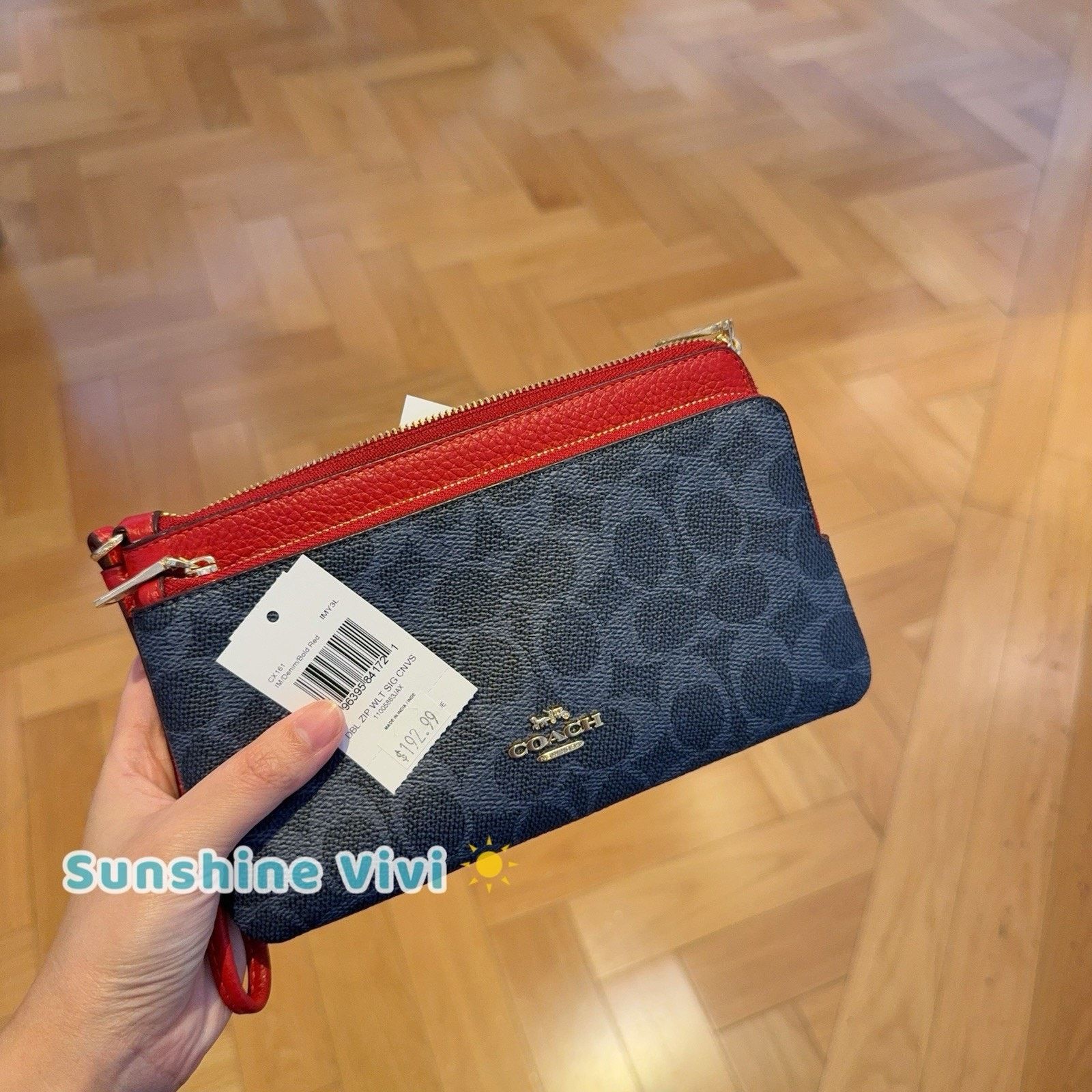 Coach NWT Coach CX161 Double Zip Wallet Wristlet Denim Bold Red Size ONE SIZE - 4 Thumbnail