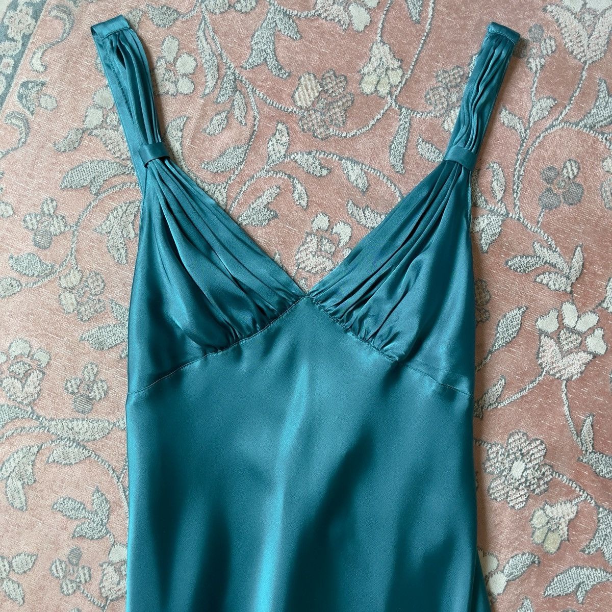 Vintage Vintage Jonquil Teal Satin Slip Gown (M–L) Size L / US 10 / IT 46 - 10 Thumbnail