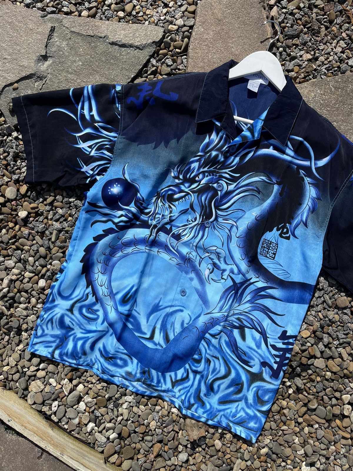 Japanese Brand × Vintage 🧶SILK vintage dragon blue short sleeve shirt y2k Size US XL / EU 56 / 4 - 6 Thumbnail