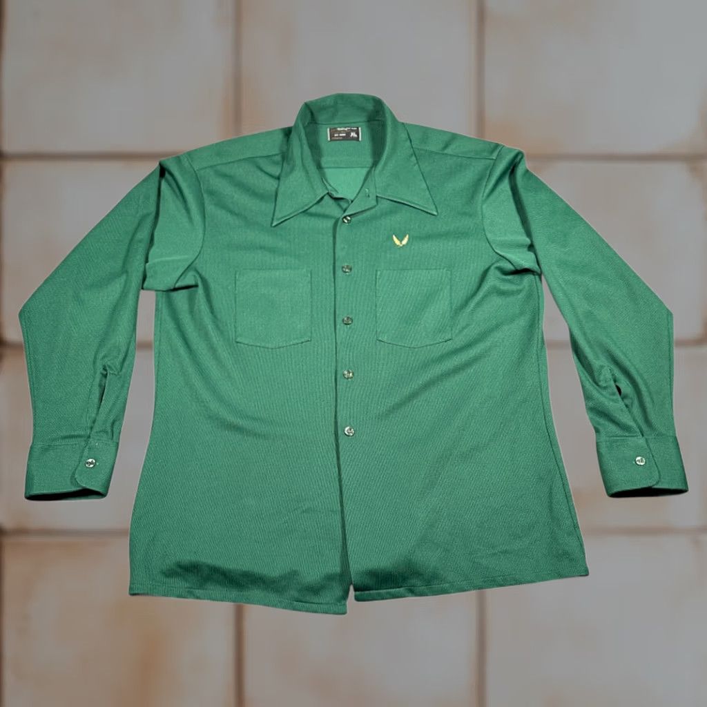 JCPenney VINTAGE Towncraft Shirt Adult LARGE Green JC Penney Disco Textured Knit 70s Shirt Mens XL Green 70s TownCraft Button-Up Embroidered Chest Patch Size US L / EU 52-54 / 3 - 1 Thumbnail