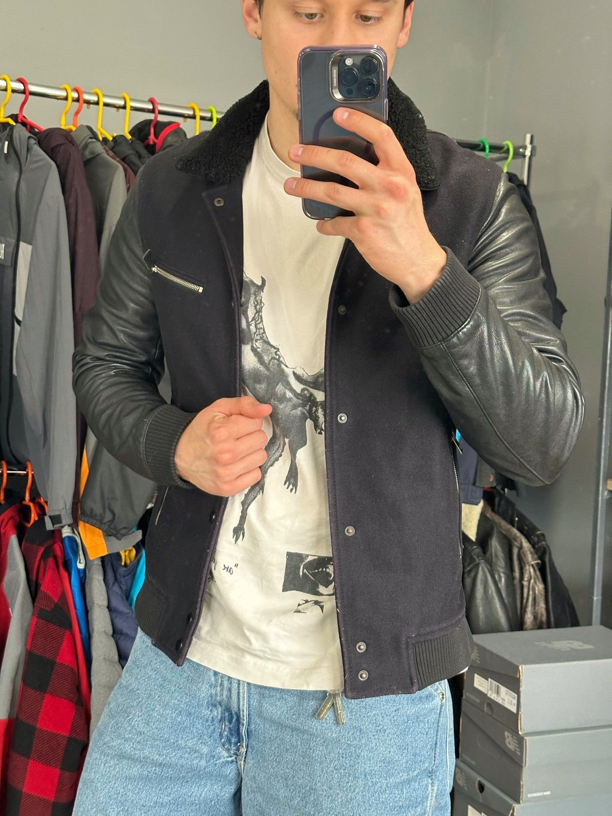 Allsaints Allsaints leather wool jacket bomber mens rare purple black Size US M / EU 48-50 / 2 - 2 Thumbnail