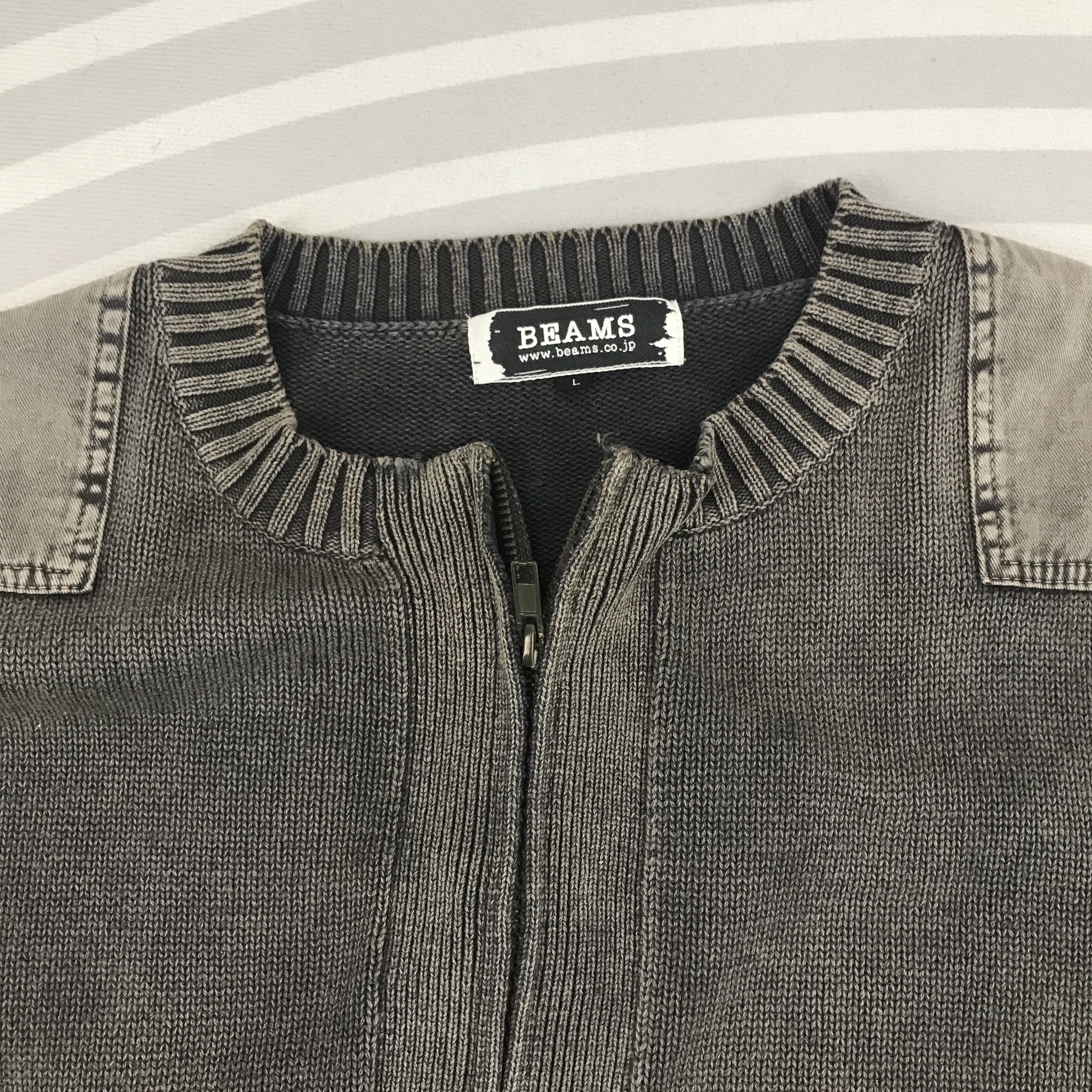 Beams Japan × Vintage Beams Black faded Japan Knitwear design zippe jacket Size US L / EU 52-54 / 3 - 8 Thumbnail