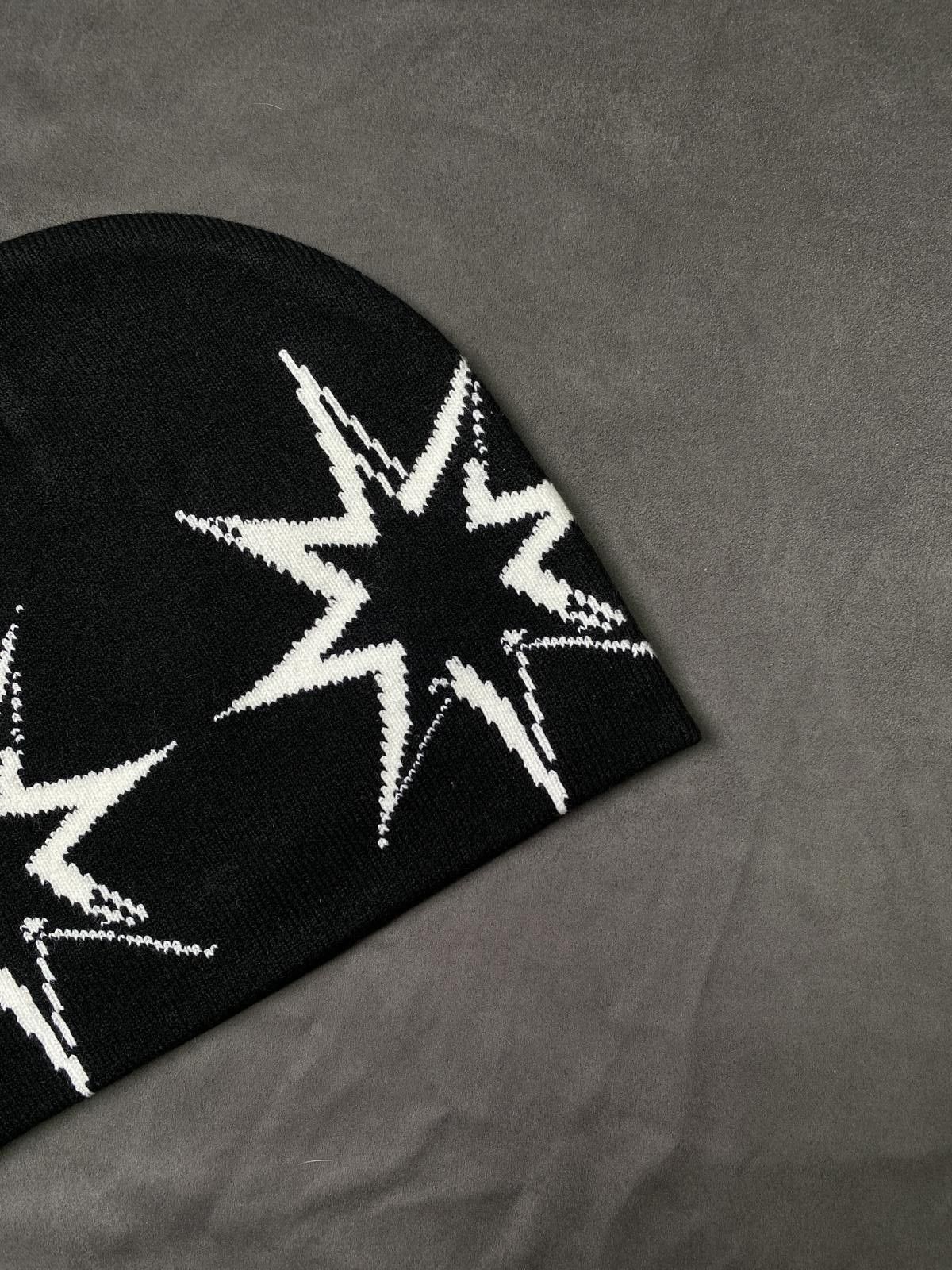Japanese Brand Deadstock 2 Stars Graphic No Cuff Knit Black Beanie OS Size ONE SIZE - 2 Thumbnail