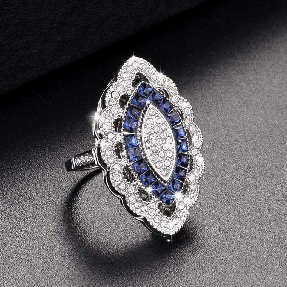 Designer Vintage 2.35CT White & Blue Sapphire Art Deco Ring - Size 7 Size ONE SIZE - 1 Thumbnail