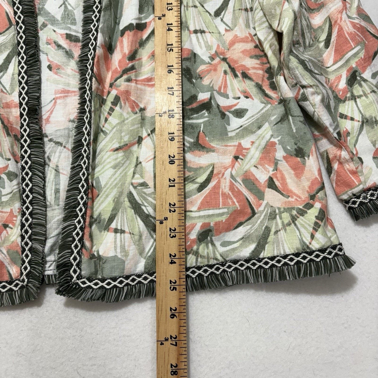 Chicos Chico's Large Open Front Fringe Cardigan Linen Blend Floral Size L / US 10 / IT 46 - 9 Thumbnail