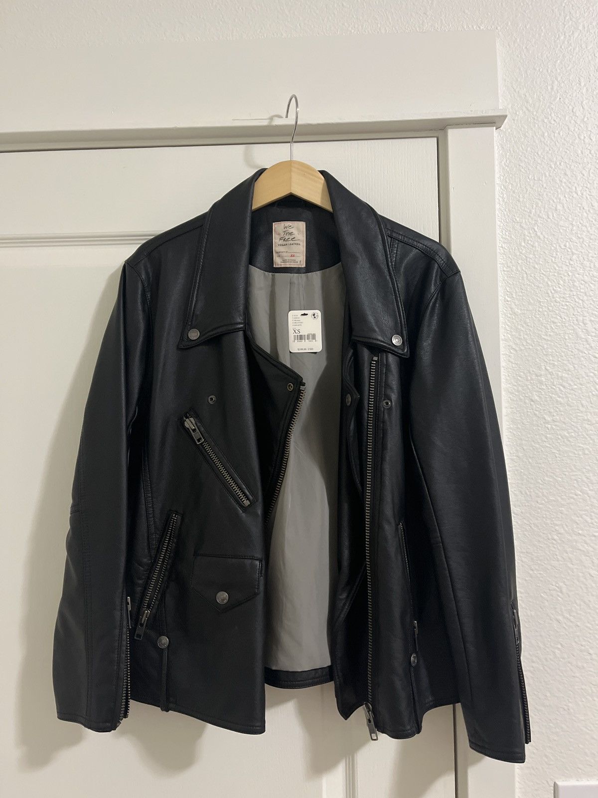 image of Vegan Black Leather Moto Jacket Free People, Women's (Size XS)