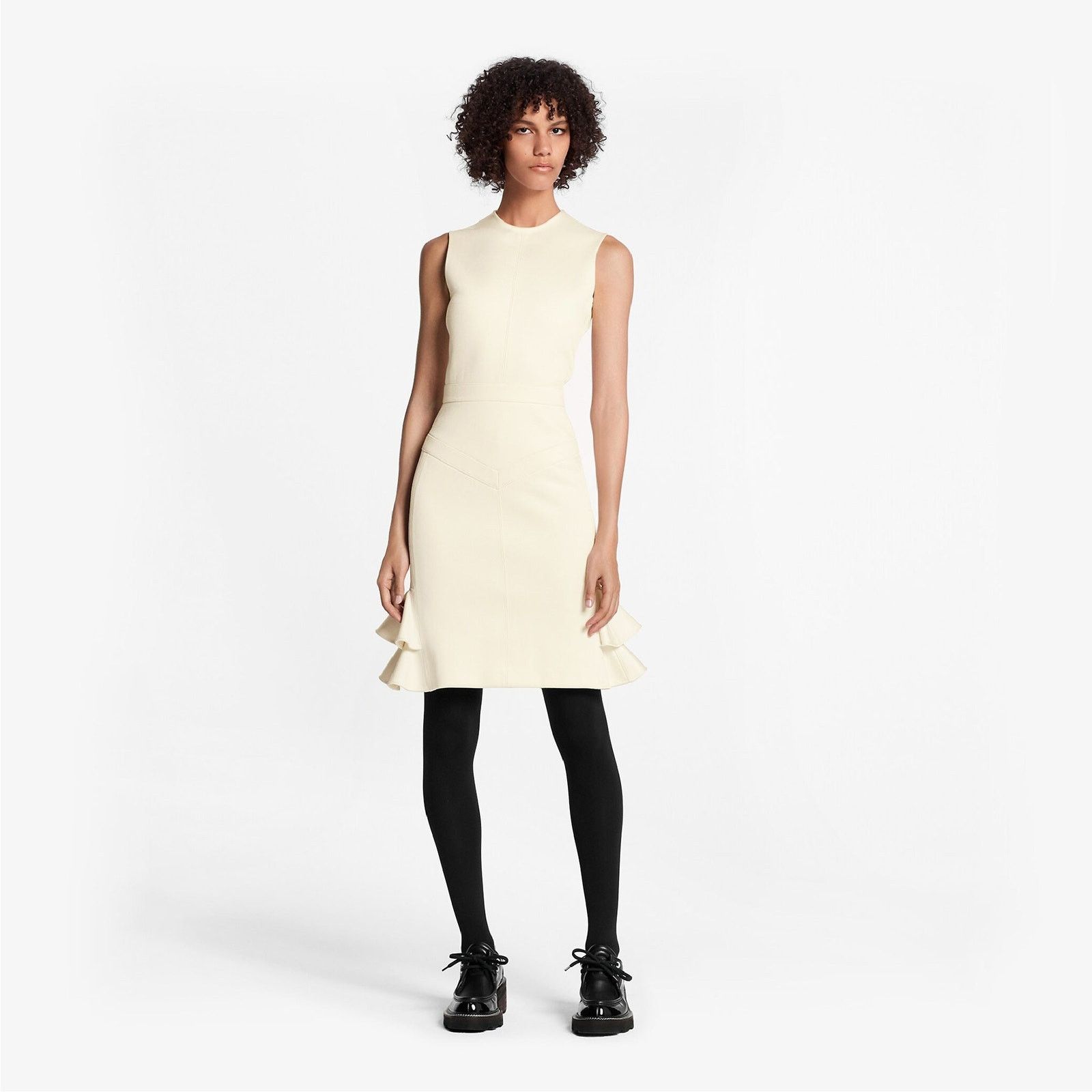 Louis Vuitton Beige Ecru Wool Blend Ruffled Fitted Cocktail Dress Size S / US 4 / IT 40 - 2 Thumbnail