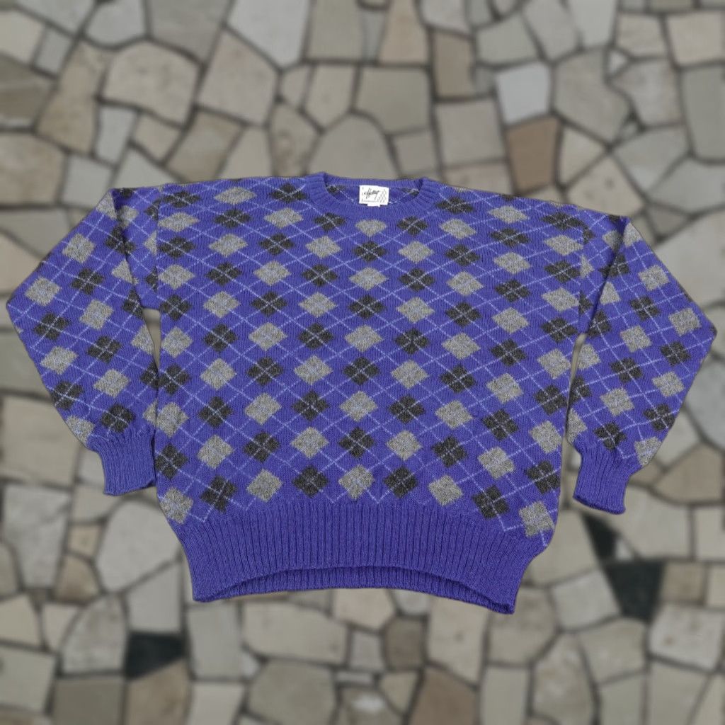 Vintage VINTAGE Hellet Sweater Mens XL Argyle Diamond Alpaca Knit Pullover Blue Black Crew Neck Relaxed Fit Knitwear - Homegrown Peru Mens Size US XL / EU 56 / 4 - 1 Thumbnail