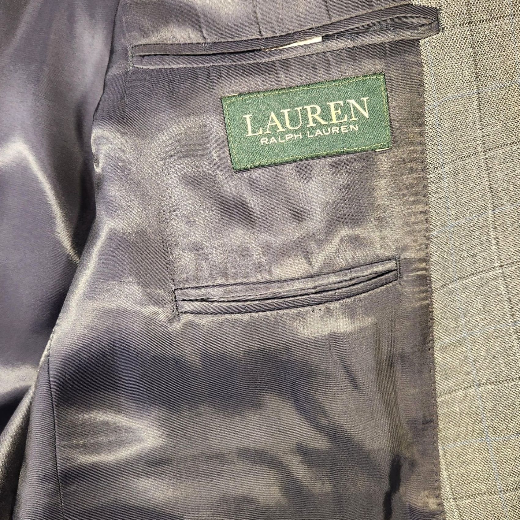 Ralph Lauren VINTAGE Lauren Ralph Lauren Blazer Mens 48R Gray Silk Wool Windowpane Two Button Jacket Size 48R - 2 Thumbnail
