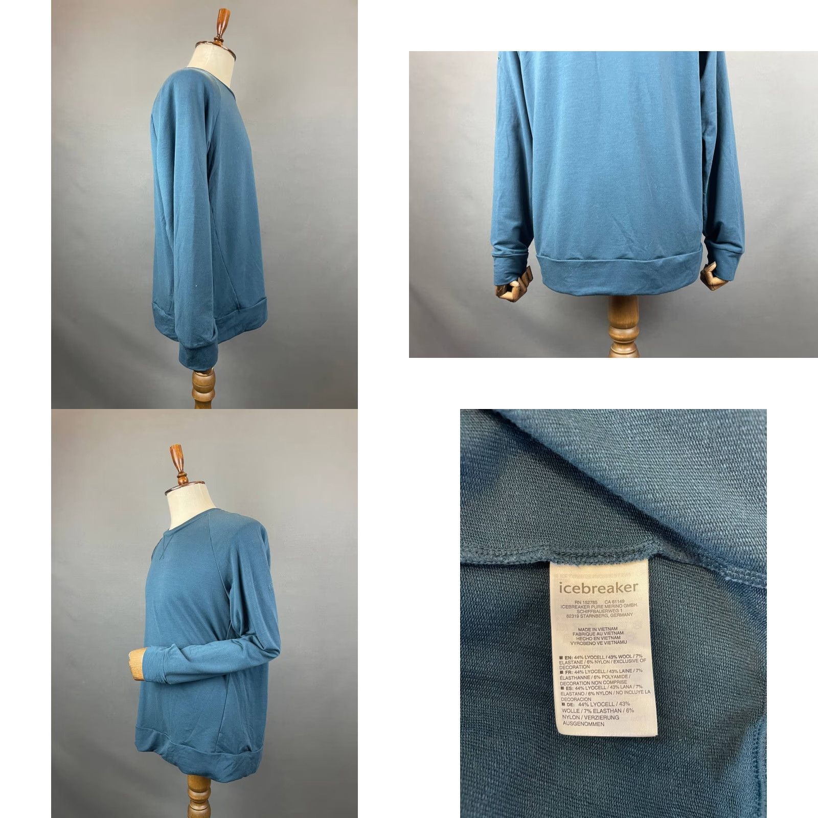 Icebreaker Icebreaker Cool-Lite Sweatshirt XL Blue Lyocell Crew Neck Long Sleeve Men Regular Pullover All Seasons Breathable Solid Size US XL / EU 56 / 4 - 8 Thumbnail