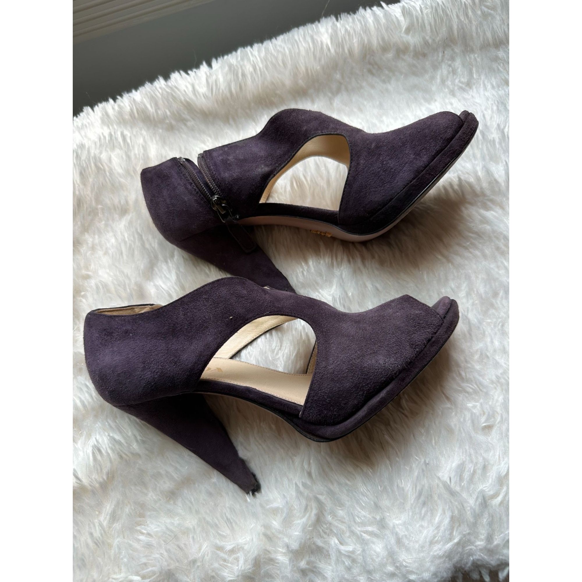 Prada Authentic Prada purple suede side zip closure peep top pump Size US 6.5 / IT 36.5 - 1 Thumbnail