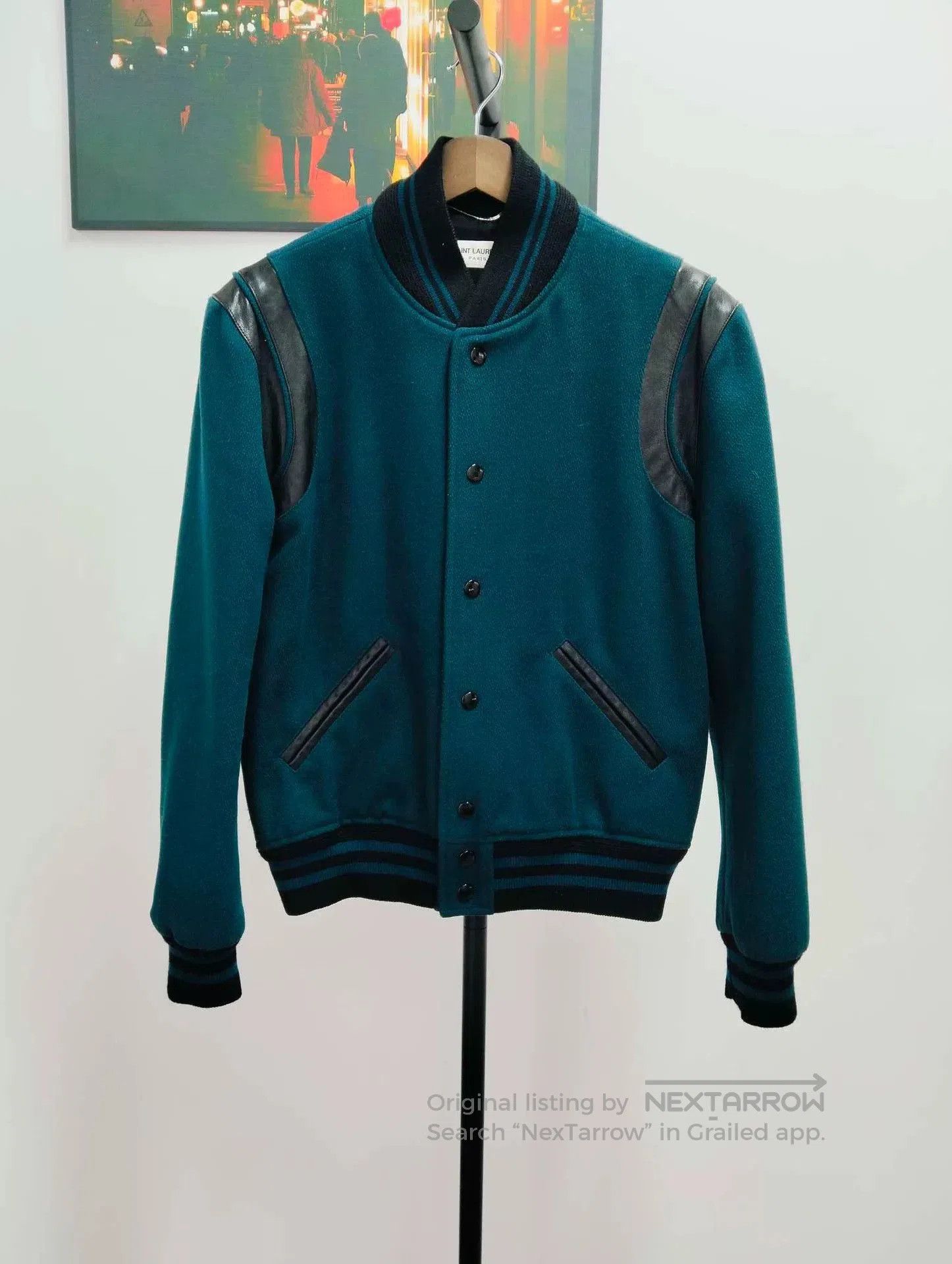 Saint Laurent Paris Saint Laurent Teal Baseball Jacket. Size US S / EU 44-46 / 1 - 1 Thumbnail