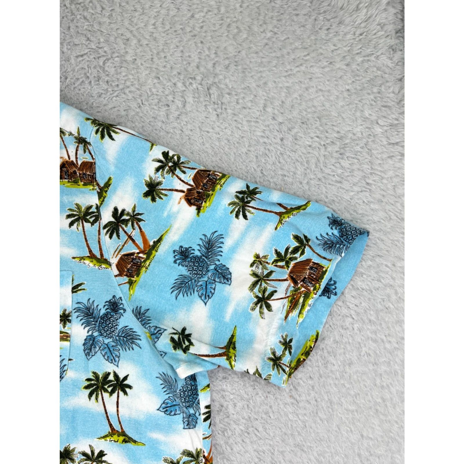 George George Hawaiian Shirt Adult 2XL Blue Pineapple Hut Palm Print 100% Rayon Floral Button-Up Short Sleeve Viscose Casual Mens Satin? Wait no. Size US XXL / EU 58 / 5 - 2 Thumbnail
