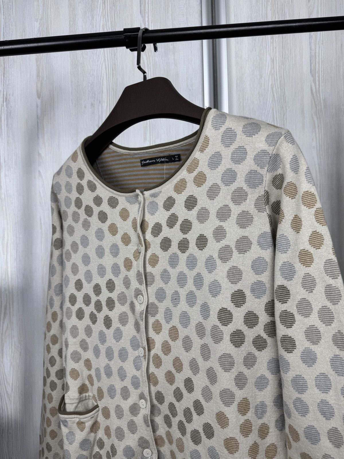 Gudrun Sjoden Gudrun Sjoden Beige Quirky Polka-Dot cotton Cardigan Sweater Size L / US 10 / IT 46 - 5 Thumbnail