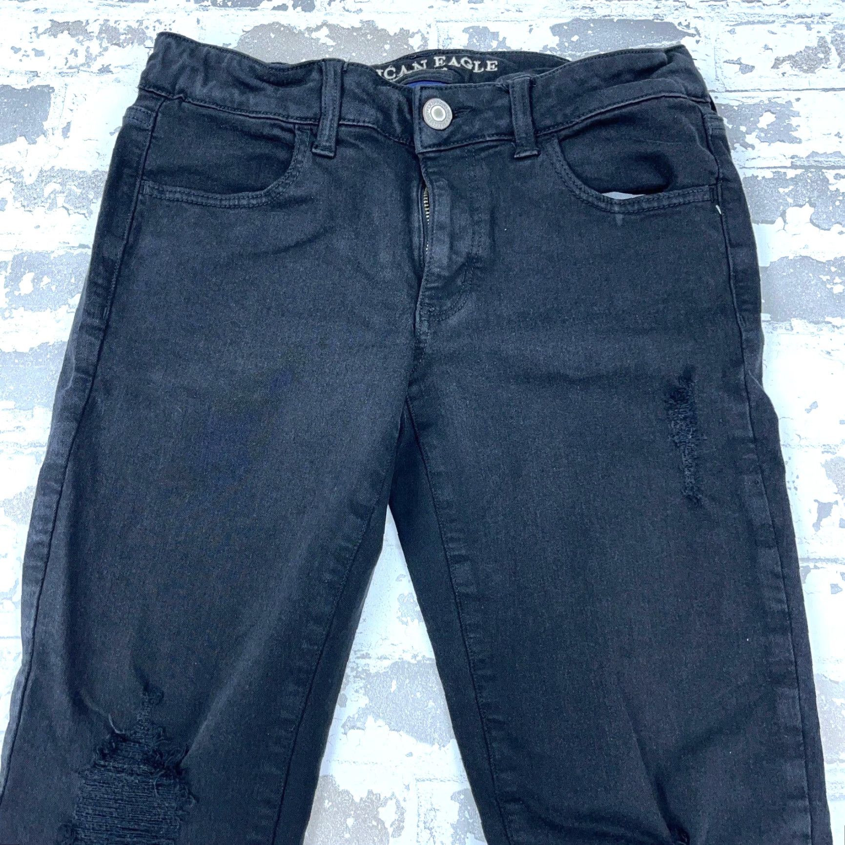 American Eagle Outfitters American Eagle Jeans Women 6 Black High Rise Jegging Distressed Stretch 5-Pocket Denim Pants Size 28" / US 6 / IT 42 - 5 Thumbnail