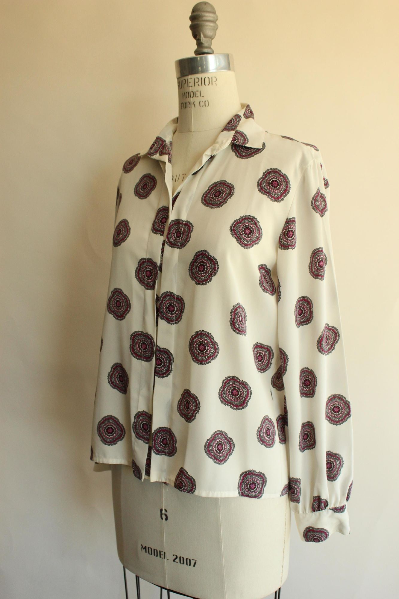Vintage Vintage 1980s 1990s Blouse, Collection White and Purple Mand Size M / US 6-8 / IT 42-44 - 8 Thumbnail