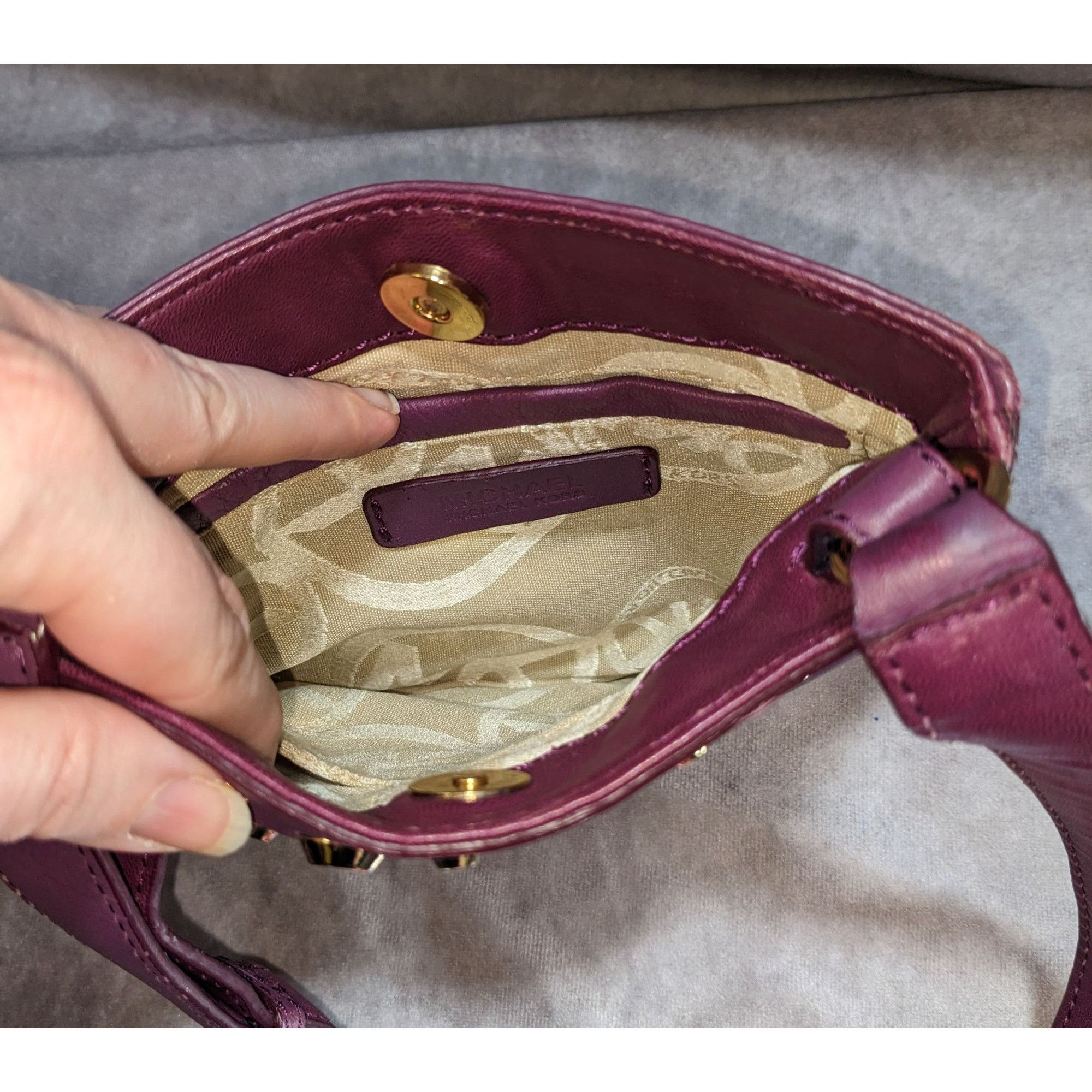 Michael Kors Michael Kors Purple Leather Crossbody Bag With Gold Stud Acc Size ONE SIZE - 7 Thumbnail