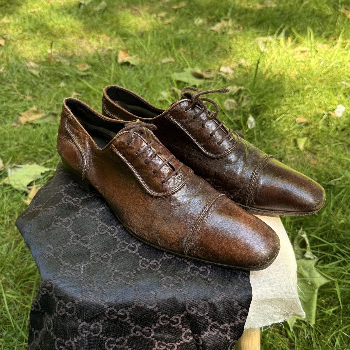Gucci Brown Leather Oxford Dress Shoes With Cap Toe Vintage, Men's (Size 8.5)